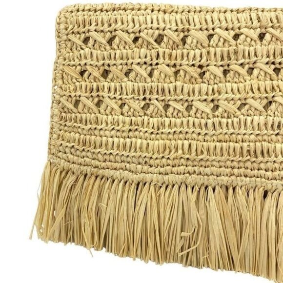 Mar Y Sol Lisette Crocheted Raffia Straw Fringe Clutch - Picture 4 of 13